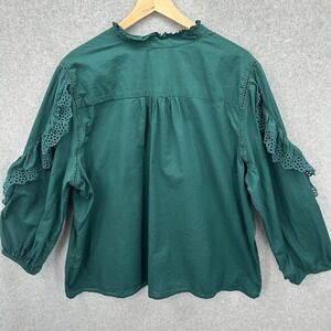 J. Crew Green Blouse with Lace Trim